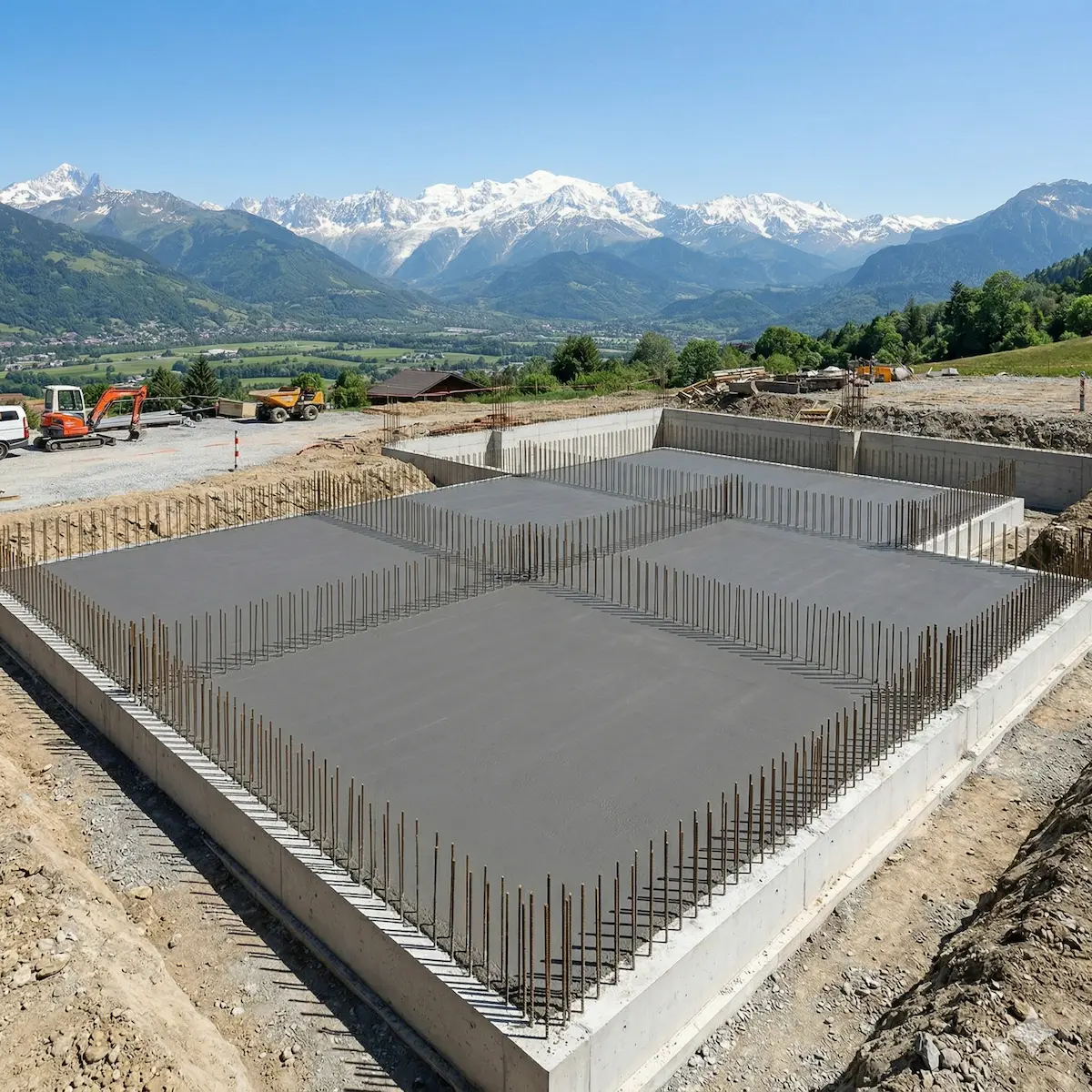 Maçonnerie 74 — fondations béton armé pour villa neuve alpine, artisan maçon de confiance Haute-Savoie (74) — Les Gentlemens du Bâtiment