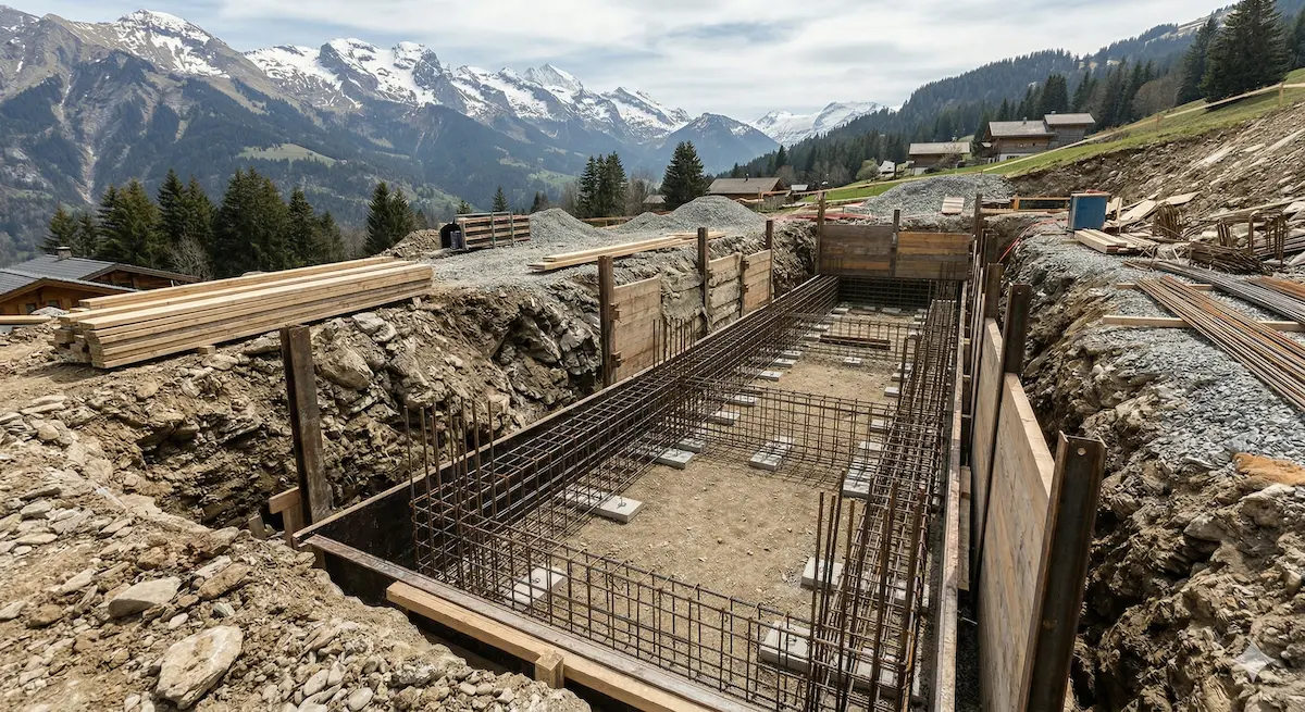 Direction de travaux — terrassement et fondations filantes pour villa neuve, gros œuvre Haute-Savoie (74) — artisan maçon Les Gentlemens du Bâtiment